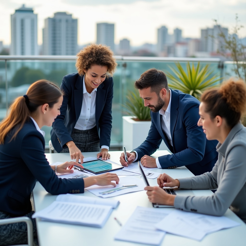 Team members collaborating on document digitization project planning